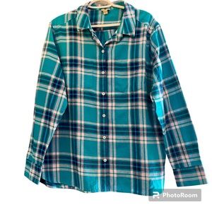Woolrich Turquoise Navy Plaid Flannel Long Sleeve Button Up Shirt Sz XXL
